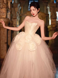 Cute Ball Gown Strapless Neckline Tulle Wedding Dress HZ1024