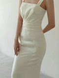 Timeless Sheath Straps Long Satin White Wedding Dresses HZ1024