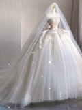 Vintage Ball Gown Strapless Tulle White Wedding Dresses HZ1024