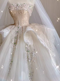 Vintage Ball Gown Strapless Tulle White Wedding Dresses HZ1024