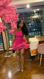 Chic Sheath Satin Strapless Hot Pink Short Homecoming Dress Party Dress HZ1024