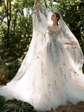 Luxury Ball Gown Off The Shoulder Short Sleeves Flowers Lace Wedding Dress HZ1024