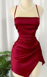 Cute A line Spaghetti Straps Red Short Ruffles Homecoming Dresses HZ1024