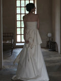 Chic A Line Strapless Sleeveless White Satin Slit Wedding Dresses HZ1024