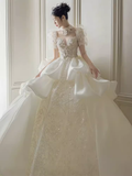 Luxury Ball Gown Short Sleeves Sequin Wedding Dress HZ1024