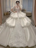 Luxury Ball Gown Short Sleeves Sequin Wedding Dress HZ1024