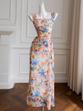 Sexy Sheath Sleeveless Floral Long Prom Dress HZ1024