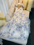 Sexy A Line Straps Sleeveless Floral Lilac Long Prom Dresses HZ1024