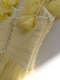 Cute A Line Straps Sleeveless Yellow Tulle Long Prom Dresses HZ1024