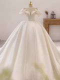 Unique Ball Gown Off The Shoulder Satin Long Wedding Dresses HZ1024