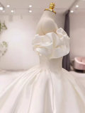 Unique Ball Gown Off The Shoulder Satin Long Wedding Dresses HZ1024