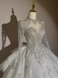 Fairytale Ball Gown High Neckline Tulle Sequin Long Wedding Dresses HZ1024