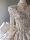Princess Ball Gown Long Sleeves Satin Wedding Dresses HZ1024