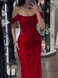 Elegant Mermaid Off-shoulder Sequined Slim Fit Prom Dress Long Evening Dresses HZ1024