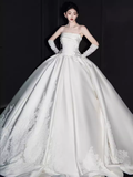 Elegant Ball Gown Strapless neckline Sleeveless Satin Wedding Dresses HZ1024