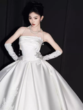 Elegant Ball Gown Strapless neckline Sleeveless Satin Wedding Dresses HZ1024