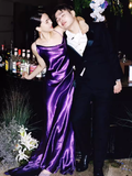 Sexy Mermaid Spagetti Straps Grape Long Prom Dresses HZ1024