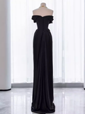 Modest Mermaid Off The Shoulder Black Satin Long Prom Dresses HZ1024