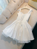 Modest A Line Straps Short Lace White Homecoming Dresses Party Dress HZ1024