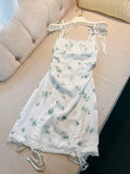 Modest Sheath Straps Floral Green Short Homecoming Dresses Satin Birthday Outfits HZ1024