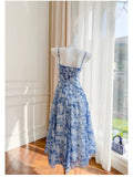 Pretty A Line Spaghetti Straps Chiffon Floral Blue Prom Dress Evening Dresses HZ1024