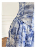 Pretty A Line Spaghetti Straps Chiffon Floral Blue Prom Dress Evening Dresses HZ1024