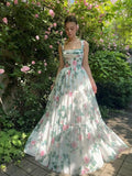 Modest A line Straps Floral Chiffon Long Length Prom Dress Formal Dresses HZ1024