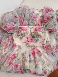 Modest A Line Square Neckline Short Sleeves Lace Floral Pink Long Length Prom Dress Formal Dresses HZ1024