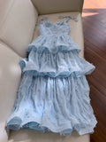 Modest Ball Gown Straps Lace Ruffles Light Sky Blue Length Prom Dress Formal Dresses HZ1024