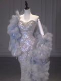 Modest Mermaid Sweetheart Sequin Long Prom Dresses HZ1024