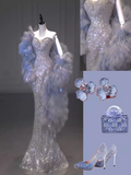 Modest Mermaid Sweetheart Sequin Long Prom Dresses HZ1024