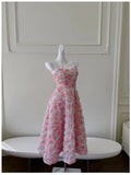 Modest A line Spaghetti Straps Pink Floral Prom Dress Formal Dresses HZ1024