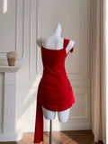 Simple Sheath Spaghetti Straps Chiffon Short Red Homecoming Dresses Birthday Outfit HZ1024