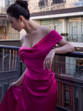 Sexy Mermaid Off The Shoulder Pink Long Prom Dresses Satin Birthday Outfits HZ1024