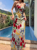 Modest Sheath Spaghetti Straps Floral Red Long Prom Dresses Evening Dress HZ1024