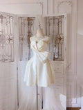 Simple A line Spaghetti Straps Ivory Mini Party Dress Short Homecoming Dresses HZ1024