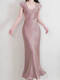 Pretty Sheath Scoop Neckline Pink Silk Chiffon Prom Dresses Ankle Length Evening Dress HZ1024
