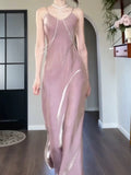 Pretty Sheath Spaghetti Straps Pink Long Prom Dresses HZ1024
