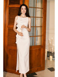 Pretty Sheath Spaghetti Straps White Ruffles Long Prom Dresses HZ1024