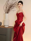 Sexy Mermaid Red Long Sweetheart Prom Dresses Satin Birthday Outfits HZ1024