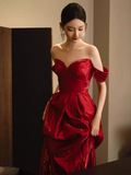 Sexy Mermaid Red Long Prom Dresses Satin Birthday Outfits HZ1024