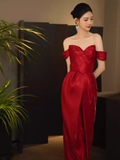 Sexy Mermaid Red Long Prom Dresses Satin Birthday Outfits HZ1024