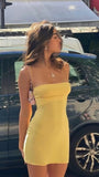Sexy Sheath Spaghetti Straps Yellow Homecoming Dresses Short Hoco Dress For Teens HZ1024