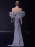 Sexy Mermaid Strapless Sequin Silver Slit Prom Dresses Long Birthday Outfits HZ1024