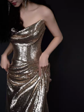 Sexy Mermaid Strapless Neckline Sequin Prom Dresses Long Birthday Outfits HZ1024