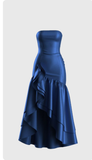 Fancy High Low Strapless Navy Blue Ruffles Long Prom Dresses Evening Dress HZ1024