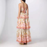 Pretty A line Spaghetti Straps Pink Floral Ruffles Backless Long Prom Dresses Evening Dress HZ1024