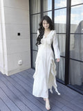 Gorgeous A line Chiffon Long Sleeves White Prom Dress With Layers HZ1024