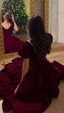 A-Line V-Neck Velour Homecoming Dresses Puff Short Sleeves Beads Elegant Prom Dresses Party Dress HZ1024
