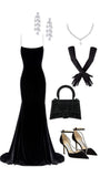 Elegant Mermaid Spaghetti Straps Velvet Black Prom Dresses Long Evening Dress HZ1024